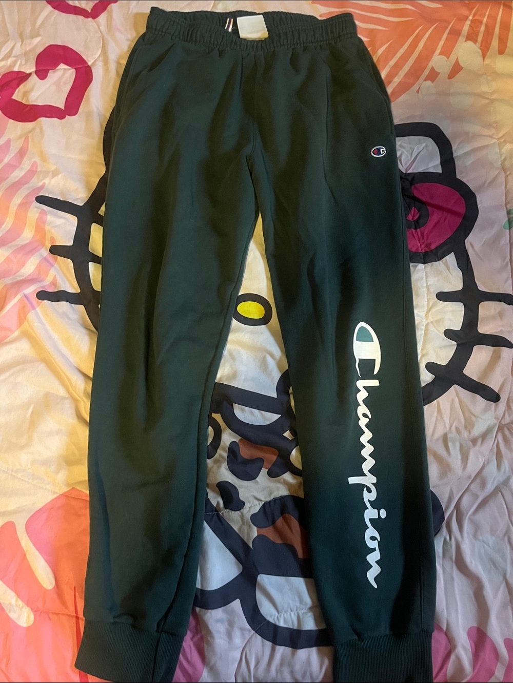 Champion Dark Green Track Joggers with White Script Logo